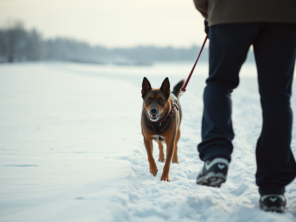 Walking Dog in Snow and Ice